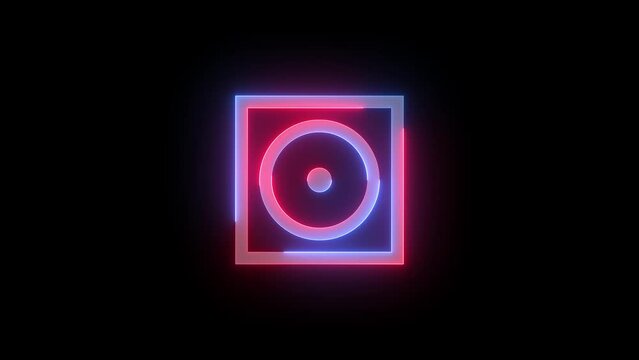 Neon audio album icon blue red color glowing animated black background