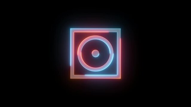 Neon audio album icon brown cyan color glowing animated black background