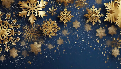 Winter Background with Gold and Navy Snowflakes