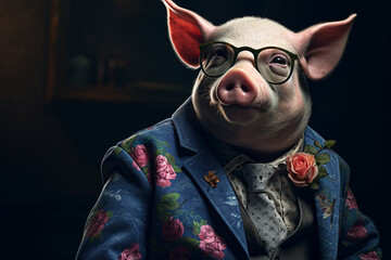 a pig wearing a suit and glasses