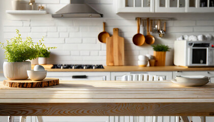 Wooden Table in White Kitchen: A Study in Textures and Forms