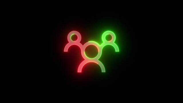 Neon group icon green red color glowing animated black background