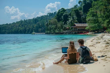 Foto op Canvas The Infinite Journey of a Digital Nomad: Balancing Work and Life from a Home Office with Retirement Savings Through Cyber Collaboration and Productivity Tools for Virtual Passive Income. © Leo