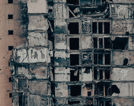 destroyed and burned houses in the city Russia Ukraine war