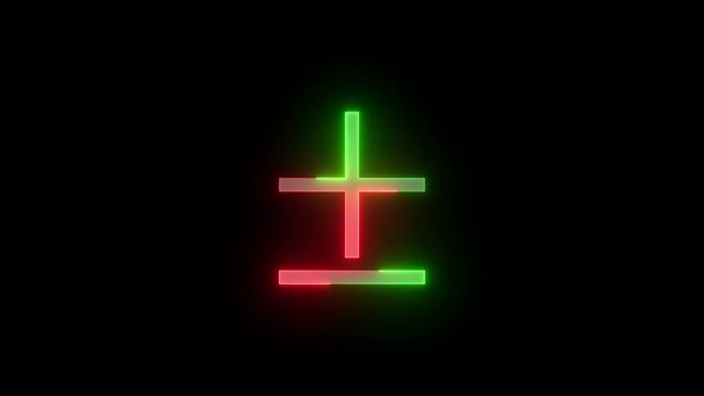 Neon plus minus icon green red color glowing animated black background