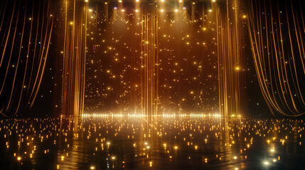 A stage with a curtain and a spotlight shining on it