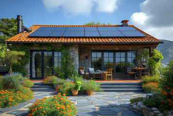 Obraz premium Solar panels on the roof of the house