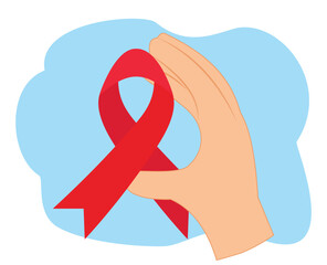 hand holding red ribbon respect to world cancer day or awareness cancer