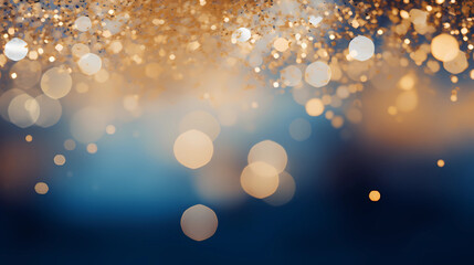 Blue and gold Abstract background and bokeh on New Year's Eve. - obrazy, fototapety, plakaty
