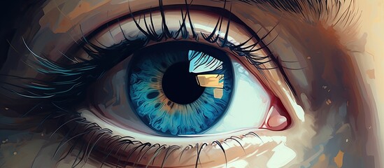 Detailed close-up shot capturing the intricate patterns and color of a single blue human eye - obrazy, fototapety, plakaty