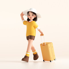 3D rendering of cartoon cute girl movements