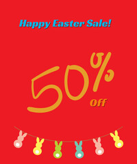 Fototapeta na wymiar Happy Easter Sale 50% Off. 