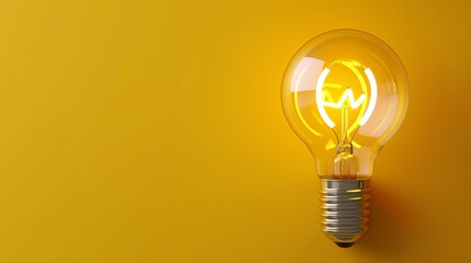 Power Icon in Bulb on yellow background. Idea concept.
