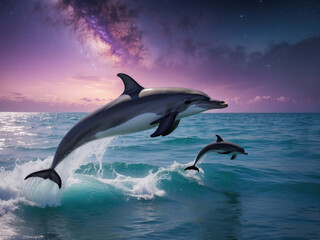 Beautiful dolphins swimming together