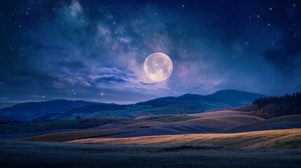  A breathtaking view of the night sky, with the moon shining brightly amidst a tapestry of twinkling stars, 