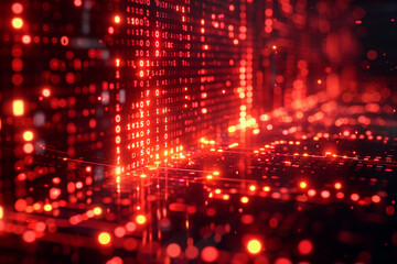 Fototapeta premium A computer screen with a red background and a series of glowing numbers