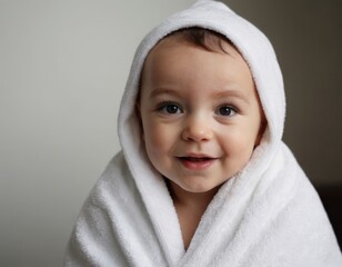 A baby is wrapped in a towel - 764591956