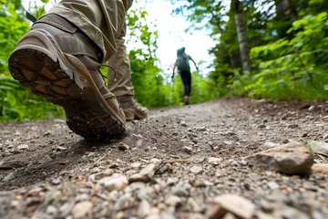 Foto op Canvas hiker slipping on loose gravel trail © primopiano