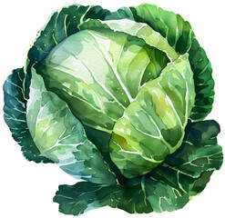 Obraz premium Cabbage in Watercolor on Transparent Background