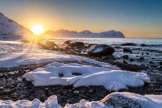 Lofoten Flakstad beach landscape, Norway