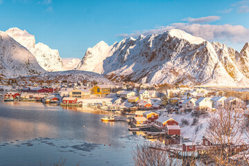 Lofoten Rein panorama over the fishing village, Norway