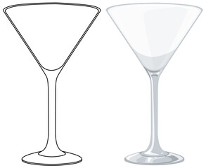 Two martini glasses, one outlined and one shaded.