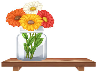 Vector illustration of vibrant flowers in a jar
