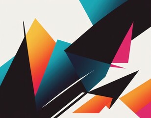 Abstract geometric background with colorful sharp shapes on a white backdrop.