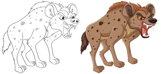 Illustration of two snarling hyenas side by side.