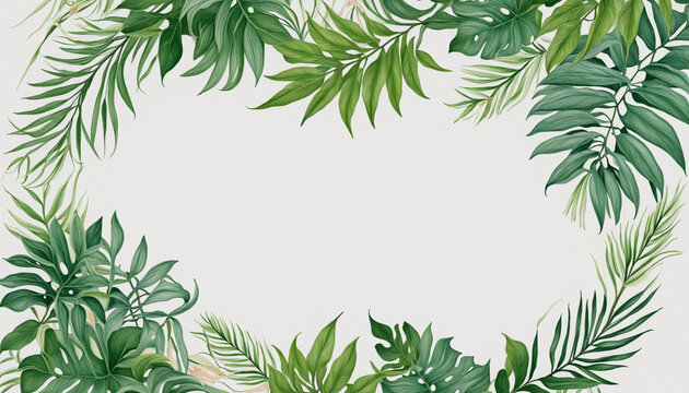 lush foliage as a frame border, isolated with copyspace colorful background