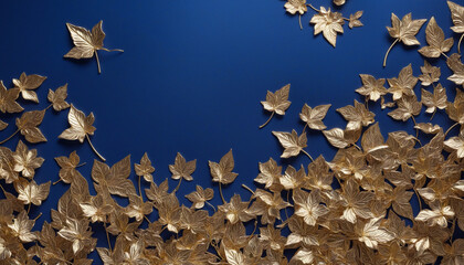 Gold leaf background on blue background colorful background