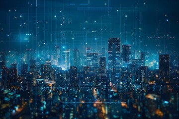 Leveraging Data Analytics for Efficient and Sustainable Solutions in a Smart City. Concept Smart City Infrastructure, Data Analytics Solutions, Sustainability Measures, Urban Planning Innovations - obrazy, fototapety, plakaty