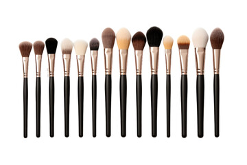 Symphony of Brushes: A Dozen Makeup Tools in Perfect Harmony. On White or PNG Transparent Background..
