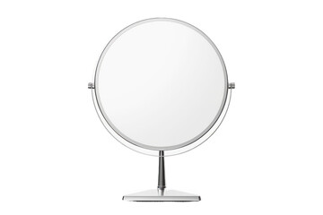 Fototapeta premium Orbital Elegance: A Metallic Stand Holding a Circular Mirror. On White or PNG Transparent Background..