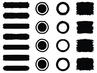 Black set paint, ink brush, brush strokes, brushes, lines, frames, box, grungy. Grungy brushes collection. Stock vector illustration isolated on white background.