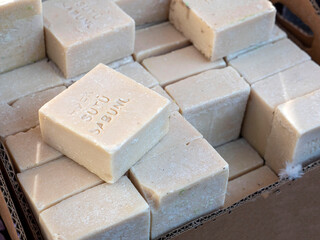 handmade natural soap, close-up natural soap with donkey milk,