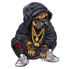hip hop Pug dog wearing sunglasses and gold necklace