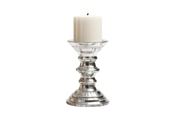Elegance Illuminated: Silver Candle Holder Gleaming on White. On White or PNG Transparent Background..