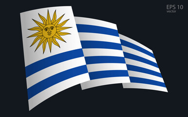 Waving Vector flag of Uruguay. National flag waving symbol. Banner design element.
