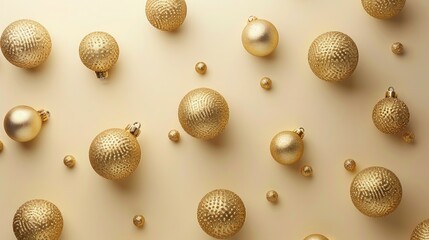 Many golden spheres on a beige background.