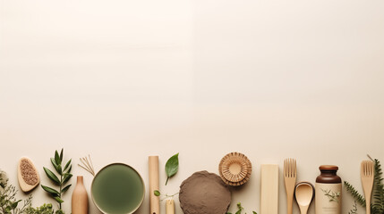 Accessories for home, sustainable, Eco friendly lifestyle, top view, text space