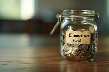 money in jar with a label that says "Emergency Fund"