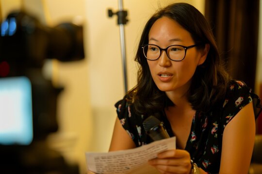 host highlighting notes for an upcoming interview