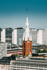 Stockholm, Sweden. Elevated View Of St. Clara Or Saint Klara Church In Summer Sunny Modern Cityscape Skyline. - 764605109