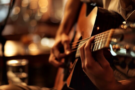 performer playing acoustic guitar solo