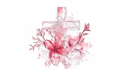 Hand drawn style illustration of an Easter cross isolated on a white background. - 764607967