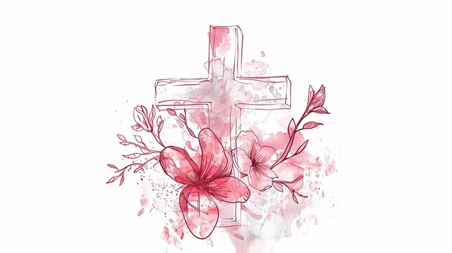 Hand drawn style illustration of an Easter cross isolated on a white background.