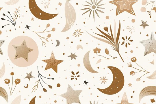 Fototapeta Kids boho seamless pattern. Pastel colors, gender neutral. Applicable for fabric print, textile, wrapping paper, wallpaper. Cute baby texture, repeatable, bohemian style. Nordic design.