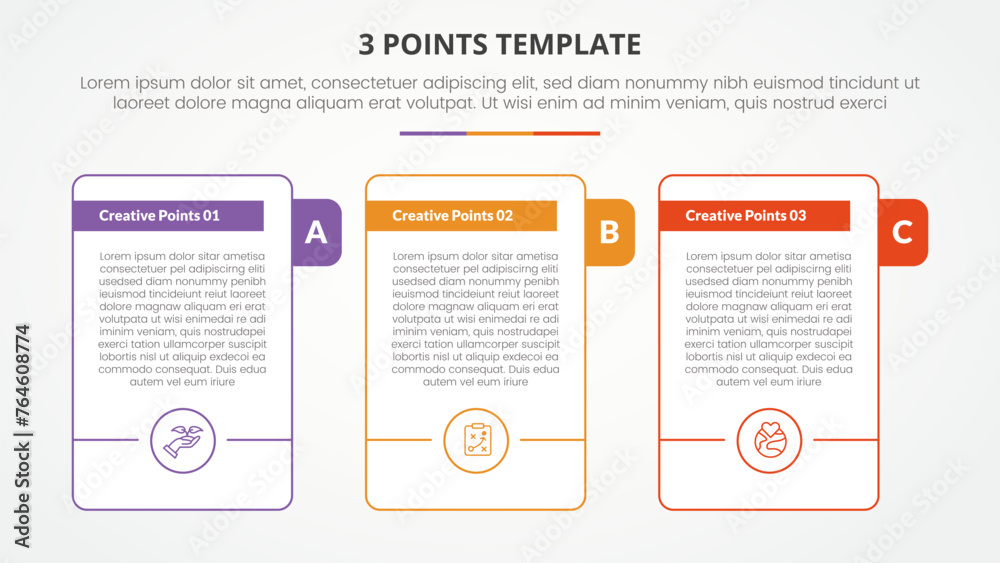 Aufkleber 3 points stage template infographic concept for slide presentation with outline box with rectangle b