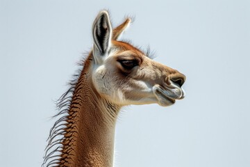 Obraz premium closeup of a guanacos profile against a clear sky